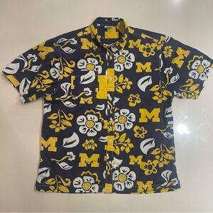 University of Michigan Hawaain Floral shirt Navy & Yellow XL Wolverines